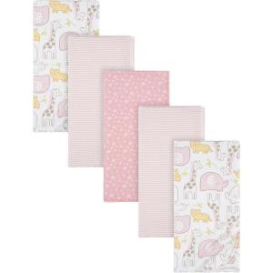 imageGerber Boys Newborn Infant Baby Toddler Nursery 100 Cotton Flannel Receiving Swaddle Blanket Safari White5 Count Pack of 1Pink Safari
