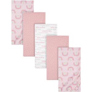 imageGerber Boys Newborn Infant Baby Toddler Nursery 100 Cotton Flannel Receiving Swaddle Blanket Safari White5 Count Pack of 1Rainbows Pink