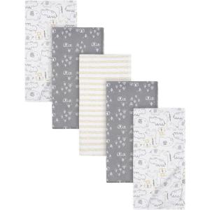 imageGerber Boys Newborn Infant Baby Toddler Nursery 100 Cotton Flannel Receiving Swaddle Blanket Safari White5 Count Pack of 1Safari Animals White