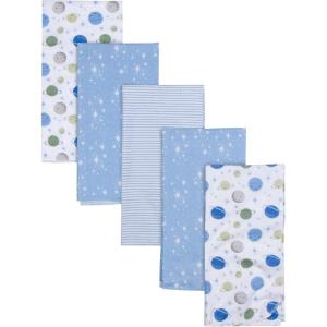 imageGerber Boys Newborn Infant Baby Toddler Nursery 100 Cotton Flannel Receiving Swaddle Blanket Safari White5 Count Pack of 1Space Blue