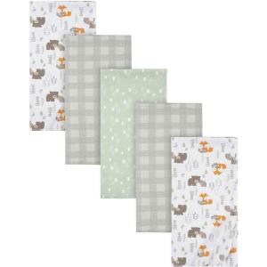 imageGerber Boys Newborn Infant Baby Toddler Nursery 100 Cotton Flannel Receiving Swaddle Blanket Safari White5 Count Pack of 1Woodland White