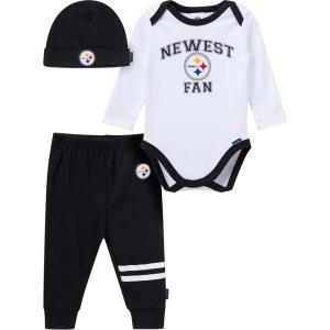 imageGerber NFL Baby Boys 3piece Onesie Bodysuit Active Pant and Cap SetSteelers