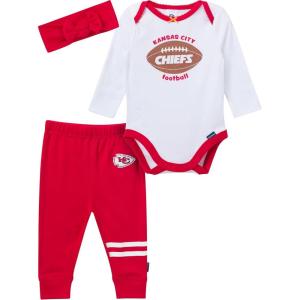 imageGerber NFL Baby Girls 3piece Onesie Bodysuit Pants ampamp Headband SetChiefs