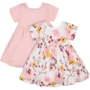 image2Pack Baby Girls Pink Floral Short Sleeve Dresses