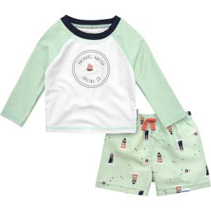 image2Piece Baby ampamp Toddler Boys Later Gator Rash Guard ampamp Swim Trunks SetBlue Sailboat