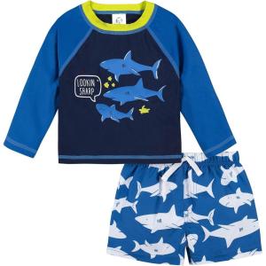 image2Piece Baby ampamp Toddler Boys Later Gator Rash Guard ampamp Swim Trunks SetBlue and White Sharks