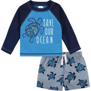 image2Piece Baby ampamp Toddler Boys Later Gator Rash Guard ampamp Swim Trunks SetGreen Turtles