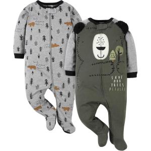 imageGerber Baby Boys 2Pack Footed PajamasBear Green
