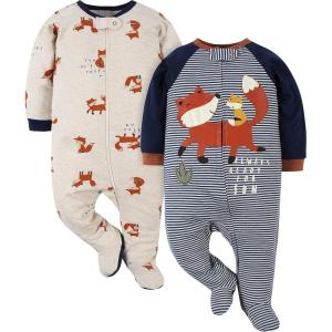 imageGerber Baby Boys 2Pack Footed PajamasBlue Fox