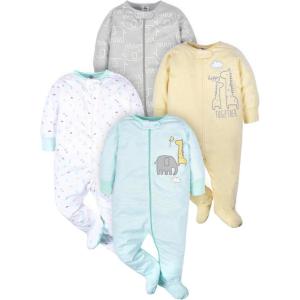 imageGerber Baby Boys 4 Pack Sleep N Play FootieAnimals Green