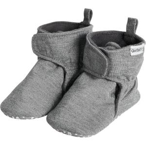 imageGerber Baby Fleece Lined Wrap Fasten Non Skid Soft Slipper BootiesGrey Heather