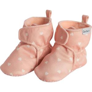 imageGerber Baby Fleece Lined Wrap Fasten Non Skid Soft Slipper BootiesPink Heart
