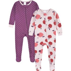 imageGerber Baby Girls 2Pack Footed PajamasFruit Lovers Purple