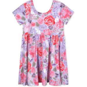 imageGerber Baby Girls Toddler Buttery Soft Short Sleeve Twirl Dress with Viscose Made from EucalyptusLilac Garden