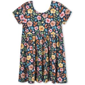 imageGerber Baby Girls Toddler Buttery Soft Short Sleeve Twirl Dress with Viscose Made from EucalyptusMidnight Floral