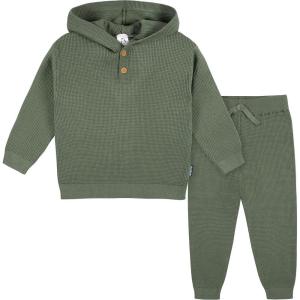 imageGerber Baby ampamp Toddler Boys Sweater Knit Hooded Top and Pant SetOlive Green