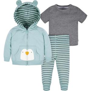 imageGerber Baby ampamp Toddler Boys Zip Hoodie and Jogger Clothing SetTurquoise Penguin