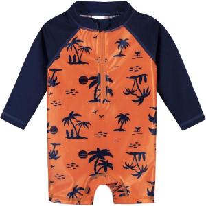 imageGerber Boys Toddler Long Sleeve One Piece Sun Protection Rashguard SwimsuitOrange Beach