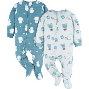 imageGerber Unisex Baby Toddler Flame Resistant Fleece Footed Holiday Pajamas 2PackBlue Winter Items