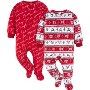 imageGerber Unisex Baby Toddler Flame Resistant Fleece Footed Holiday Pajamas 2PackDeer Fairisle