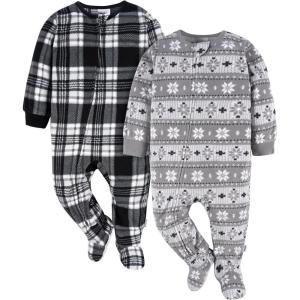 imageGerber Unisex Baby Toddler Flame Resistant Fleece Footed Holiday Pajamas 2PackGrey Fairisle
