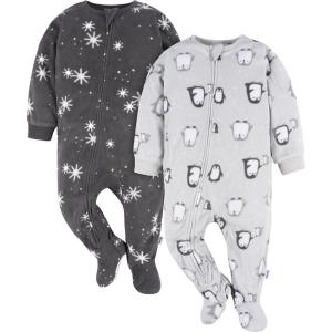 imageGerber Unisex Baby Toddler Flame Resistant Fleece Footed Holiday Pajamas 2PackGrey Snowmen