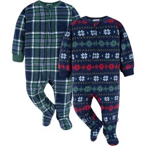 imageGerber Unisex Baby Toddler Flame Resistant Fleece Footed Holiday Pajamas 2PackMulti Fairisle
