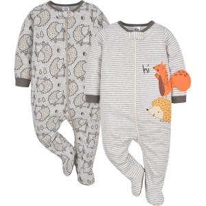 imageGerber babyboys 2pack Snug Fit Footed Cotton PajamasHedgehog  Squirrel