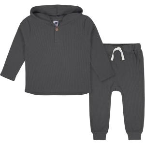 imageGerber babyboys Toddler 2piece Waffle Hooded Top ampamp Jogger SetGrey