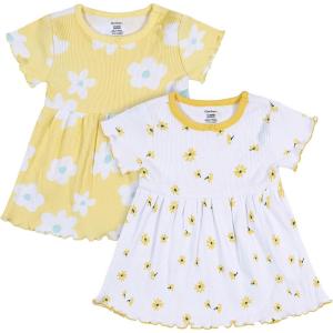 imageGerber babygirls 2pack Short Sleeve Cotton DressesYellow Floral