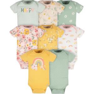 imageGerber babygirls 8pack Short Sleeve Onesies BodysuitsGolden Floral