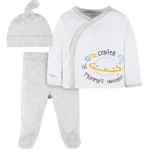 imageGerber unisexbaby Newborn Hospital Outfit Shirt Footed Pant and CapGrey Space