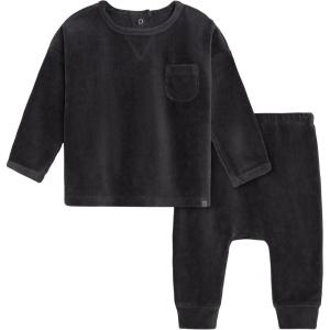imageModern Moments by Gerber Baby Velour 2Piece Drop Shoulder Top ampamp Pant SetDark Grey