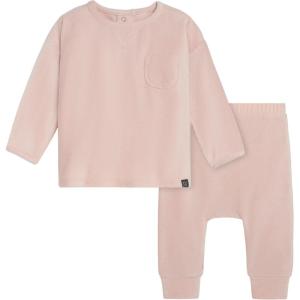 imageModern Moments by Gerber Baby Velour 2Piece Drop Shoulder Top ampamp Pant SetLight Pink