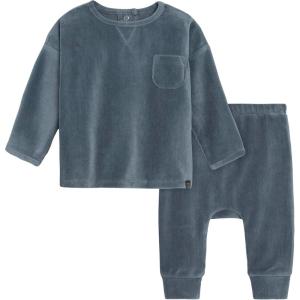 imageModern Moments by Gerber Baby Velour 2Piece Drop Shoulder Top ampamp Pant SetMedium Blue
