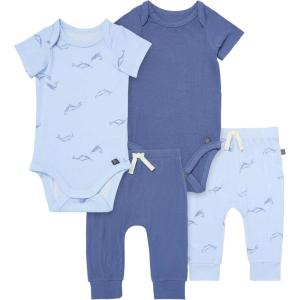 imageModern Moments by Gerber Unisex Baby Viscose 4pack Shortsleeve Bodysuit ampamp Pant SetLight Blue Whale