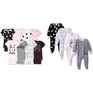 imageGerber 8pack Short Sleeve Onesies and 4Pack Sleep N Play Clothing BundleBunny Smiley
