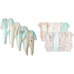 imageGerber 8pack Short Sleeve Onesies and 4Pack Sleep N Play Clothing BundleFoxElephant