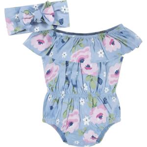 imageGerber Baby Girls 2Piece Wide Neck Romper ampamp Headband Set