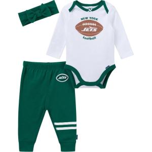 imageGerber NFL babygirls 3piece Onesie Bodysuit Pants ampamp Headband SetJets