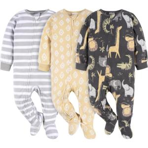 imageGerber Unisex Baby Flame Resistant Fleece Footed Pajamas 3packSafari