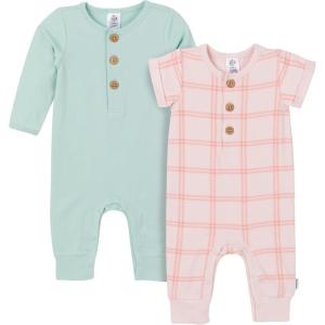 imageGerber babygirls Baby Boys 2pack Long Leg RomperPink Plaid