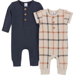 imageGerber babygirls Baby Boys 2pack Long Leg RomperPlaid