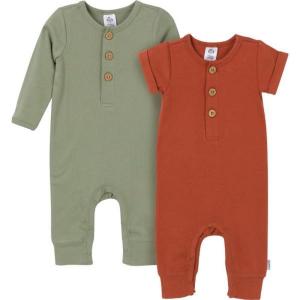 imageGerber babygirls Baby Boys 2pack Long Leg RomperRustOlive