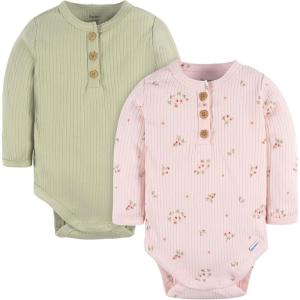 imageGerber babygirls Baby Boys and Baby Girls 2pack BodysuitsFloral