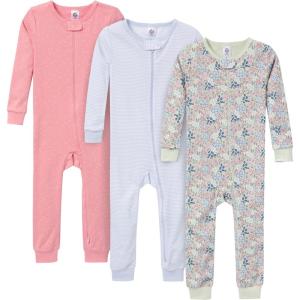 imageGerber babygirls Babygirls 3pack Snug Fit Footless Onepiece Cotton PajamasDitsy Floral