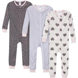 imageGerber babygirls Babygirls 3pack Snug Fit Footless Onepiece Cotton PajamasHearts