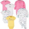 imageGerber Unisex Baby 4 Pack Short Sleeve Bodysuit and 2 Pack Sleep N Play Clothing BundlePink Cat