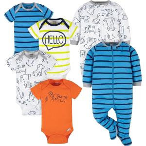 imageGerber Unisex Baby 4 Pack Short Sleeve Bodysuit and 2 Pack Sleep N Play Clothing BundleBlue Dog