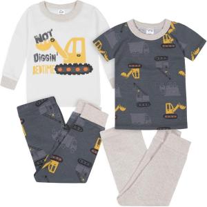 imageGerber Baby Boys Toddler Snug Fit 4Piece Pajama SetDump Truck Grey